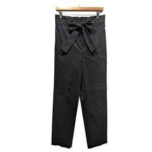 Scanlan Theodore Black Brushed Italian Stretch Cotton Paper Bag Tie Waist Pant